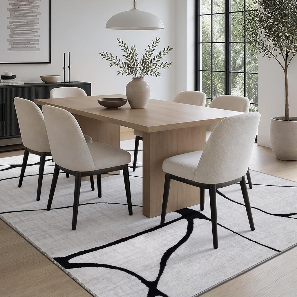 6x9 Washable Modern Abstract Black White Area Rug