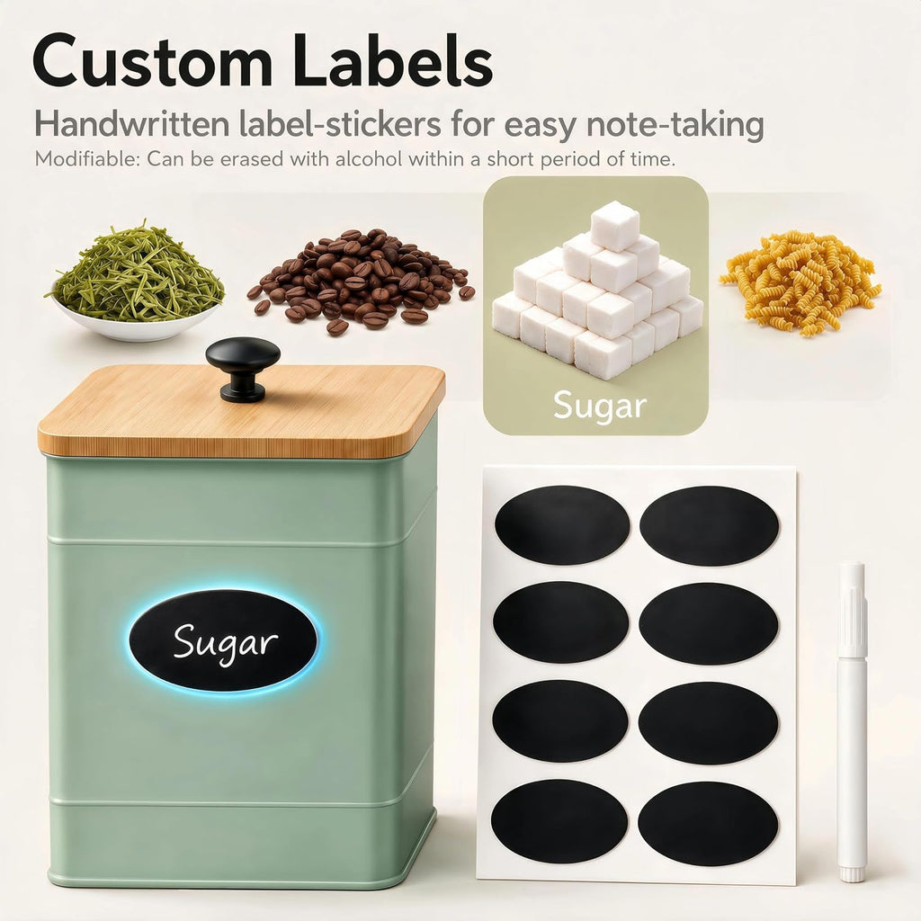 Canister Set Countertop, 4 Airtight Metal Canisters Sage Green - Set of 4
