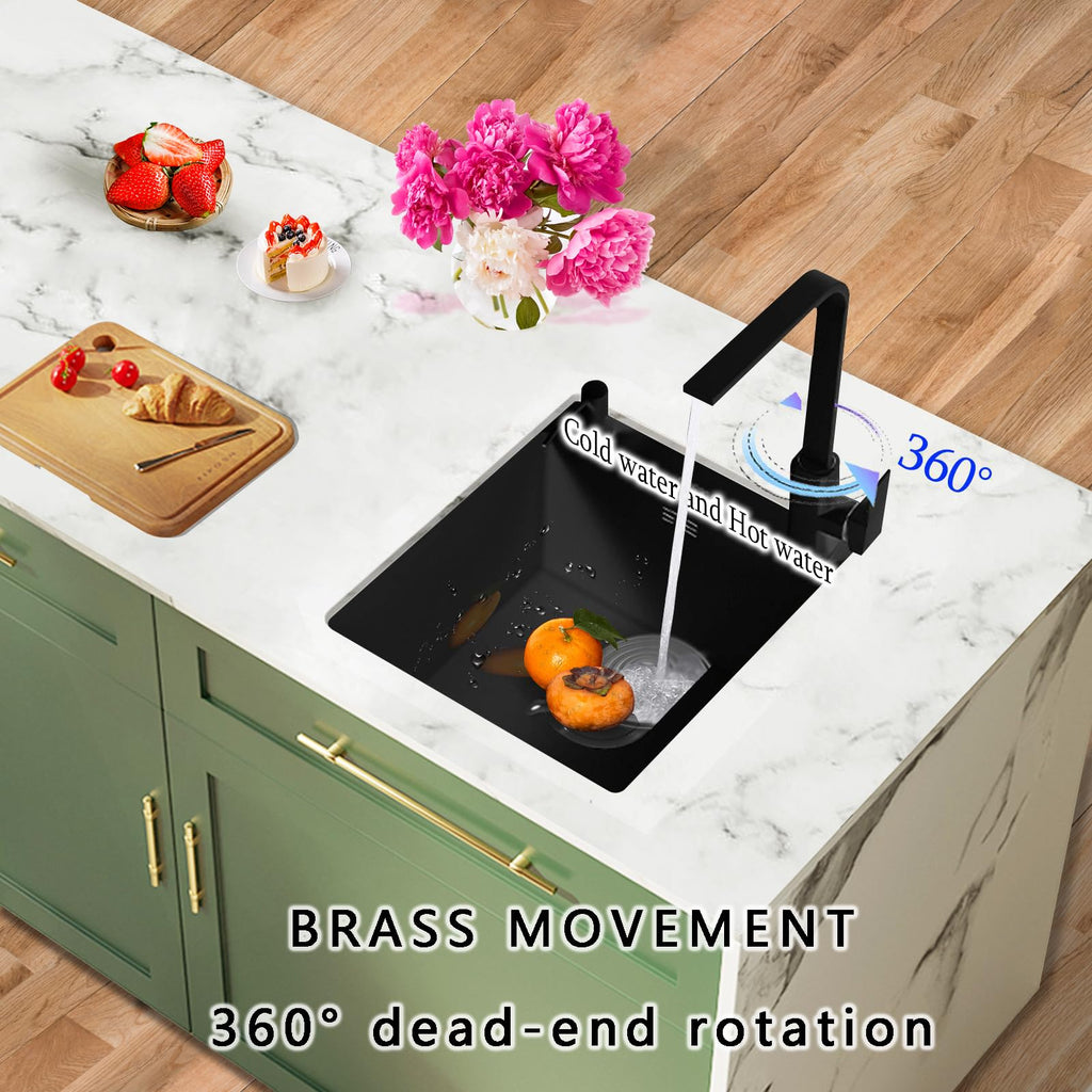 Square Single bowl Kitchen Sink Black Stainless steel with Faucets Undermount 12.5x12.5IN