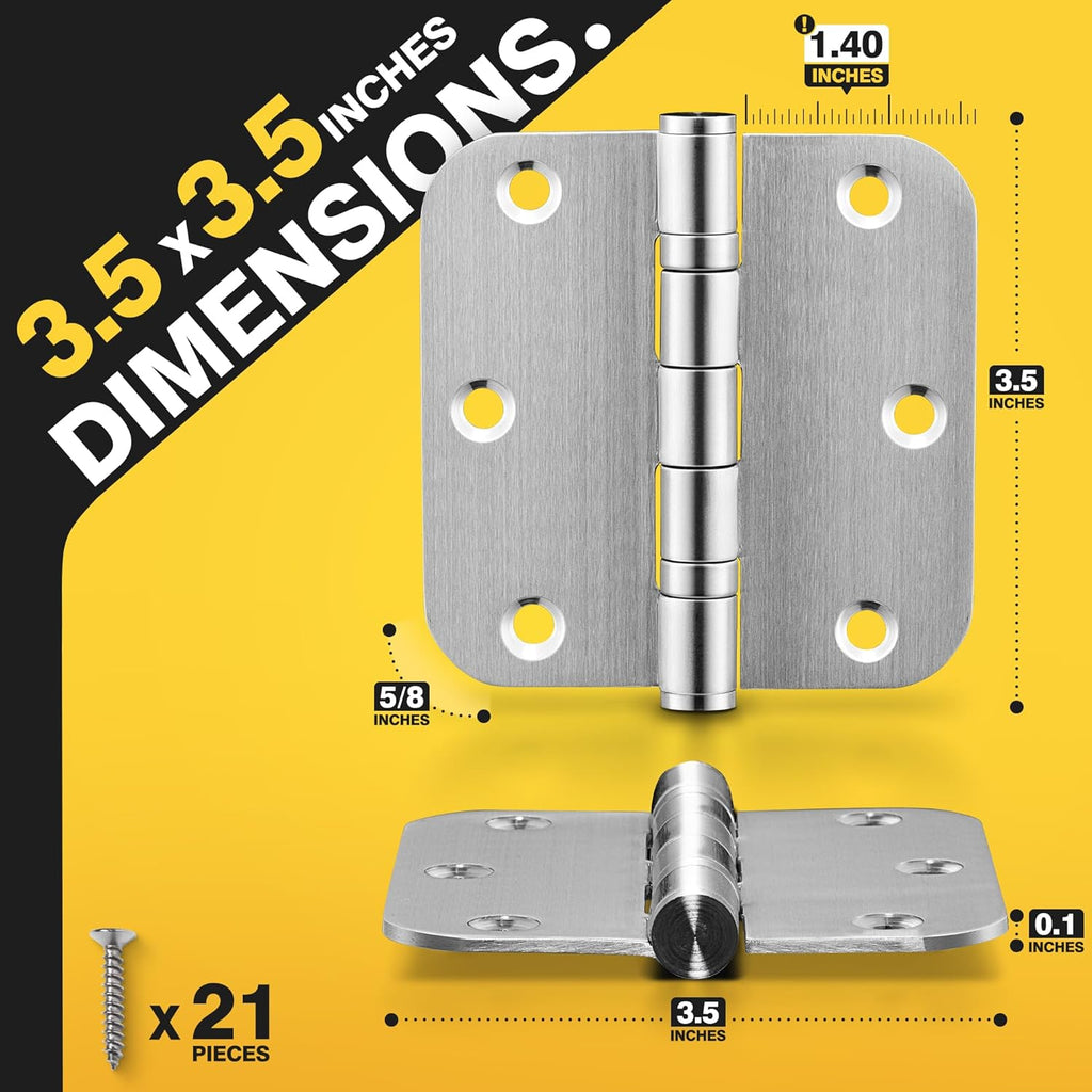 Ball Bearing Door Hinges, 3.5 Inches Door Hinges, 5/8'' Radius Corner Heavy Duty Stainless Steel Hinges
