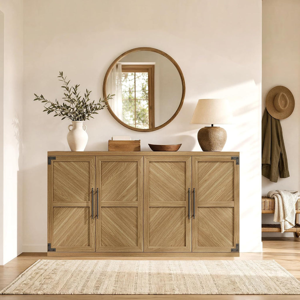 Large Modern Sideboard Buffet Cabinet with 4 Door, Storage Credenza | Modern Sideboard Buffet Cabinets, Large