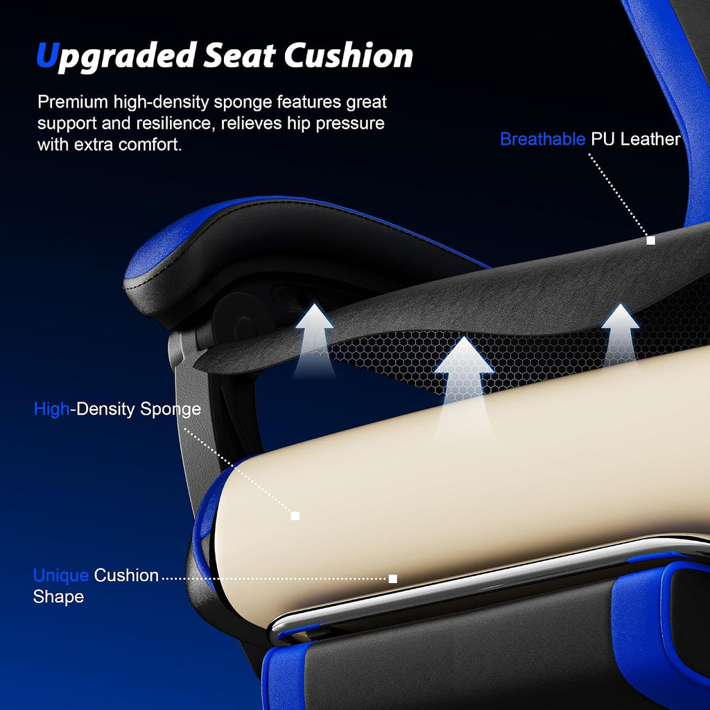 Gaming Chair, Ergonomic Computer Chair with Footrest Lumbar Support, Blue | 400 lbs Adult Chair, High Back, Height