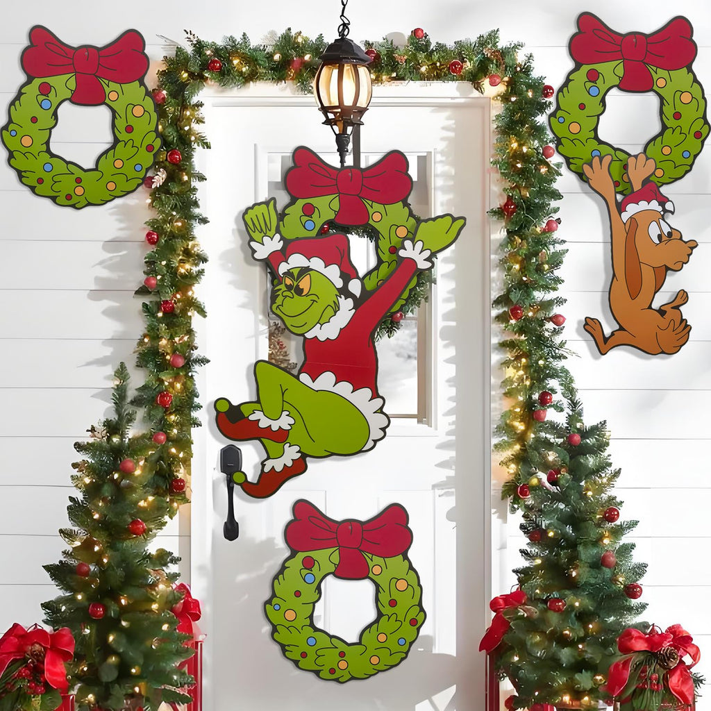 Outdoor Christmas Fence Decorations, 6Pcs Light Up Christmas Fence Peeker Signs Decor with LED String Lights for Yard