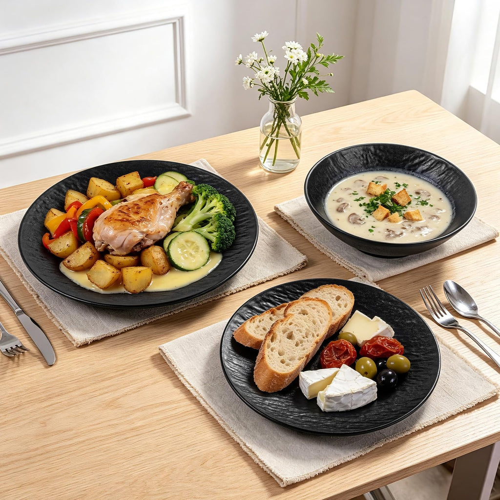 Melamine Dinnerware Sets 12-Pieces Service 4, Large Plates & Bowls
