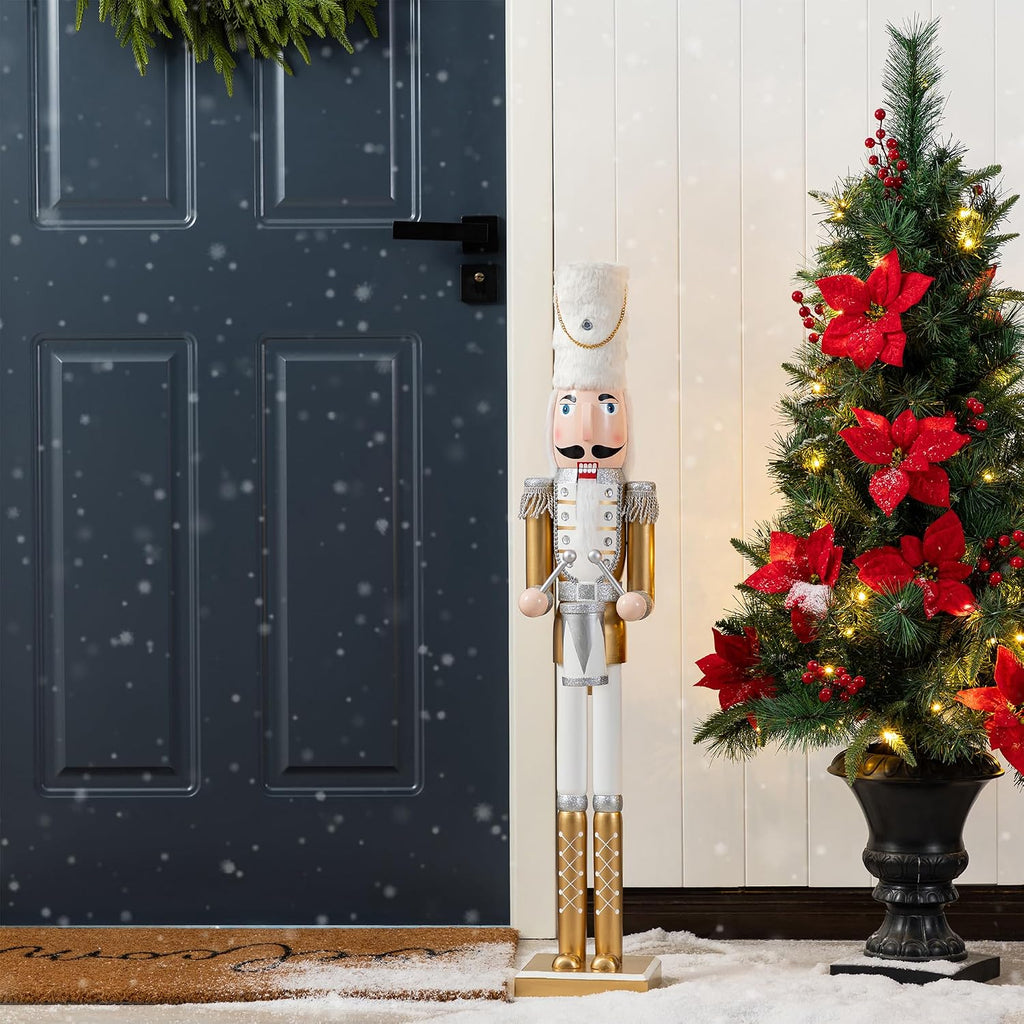 Nutcracker Christmas Decorations 35.75 Inch Wooden Nutcracker Soldier with Drum Sticks for Xmas Holiday Decor Porch