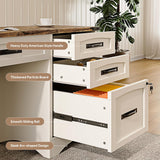 Farmhouse Executive Desk with Drawers, 55" Home Office Desks with Fast Charging Station, Lockable File Cabinet