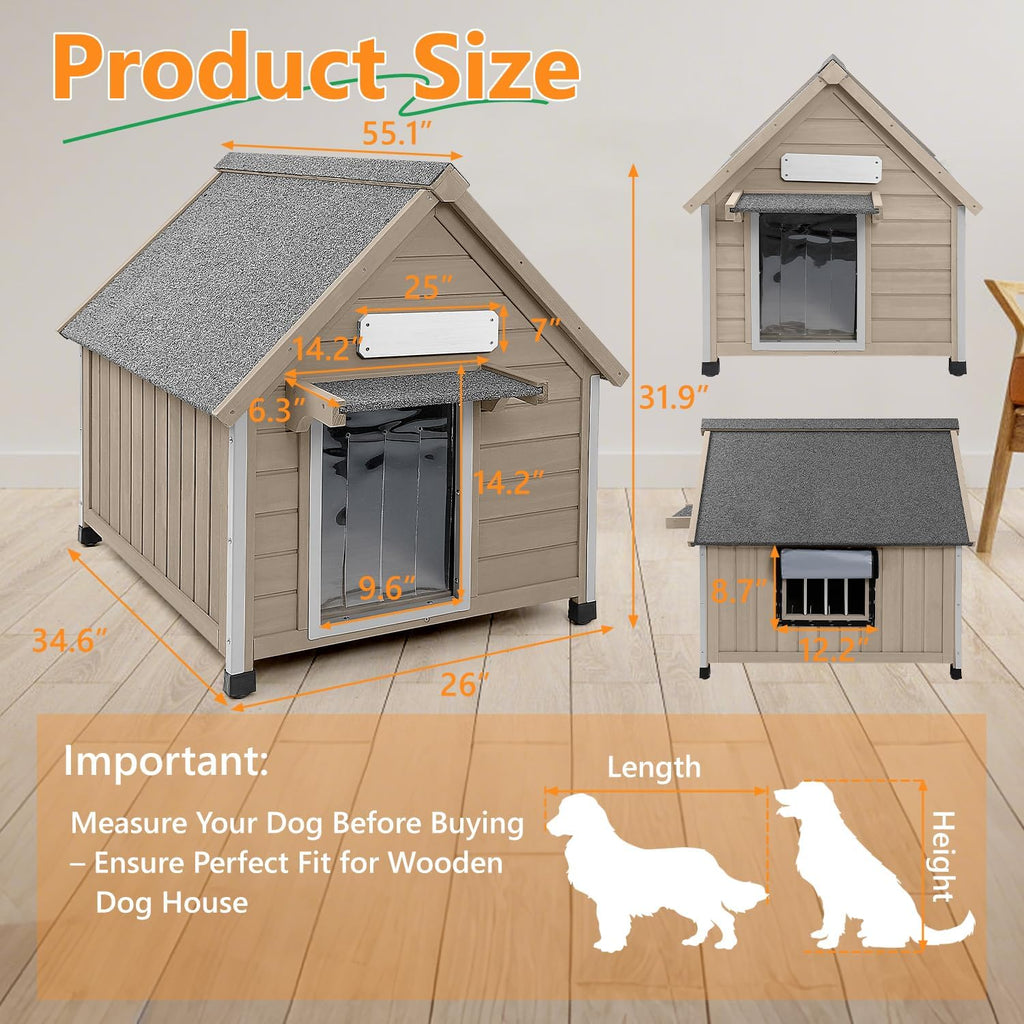 Outdoor Dog House for Small to Medium Dogs, Wooden Weatherproof Kennel