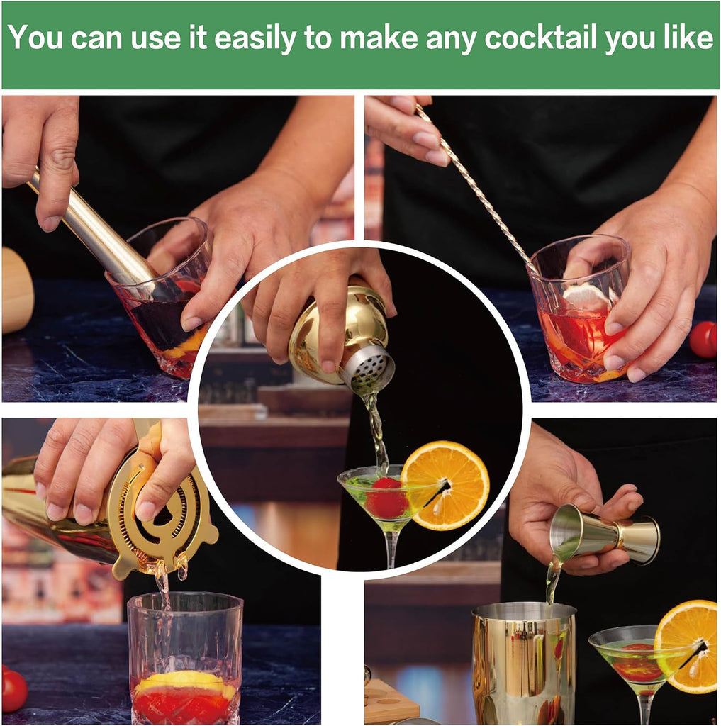 Cocktail Shaker Set Bartender Kit, Bar Set Stainless Steel Bar Tools Set for Professional Bartender and Home - Set of 5