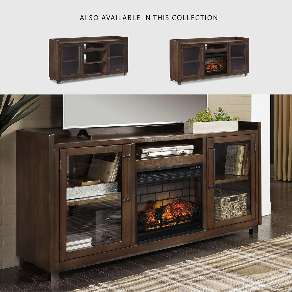 Modern 70" TV Stand with Electric Fireplace for TVs up to 80", Dark Brown