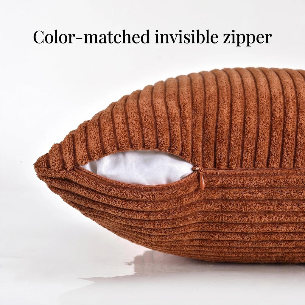 Rust Lumbar Decorative Throw Pillow Covers 16x28 Inch Couch Bed, Rustic Farmhouse Boho Home Decor, Soft Striped
