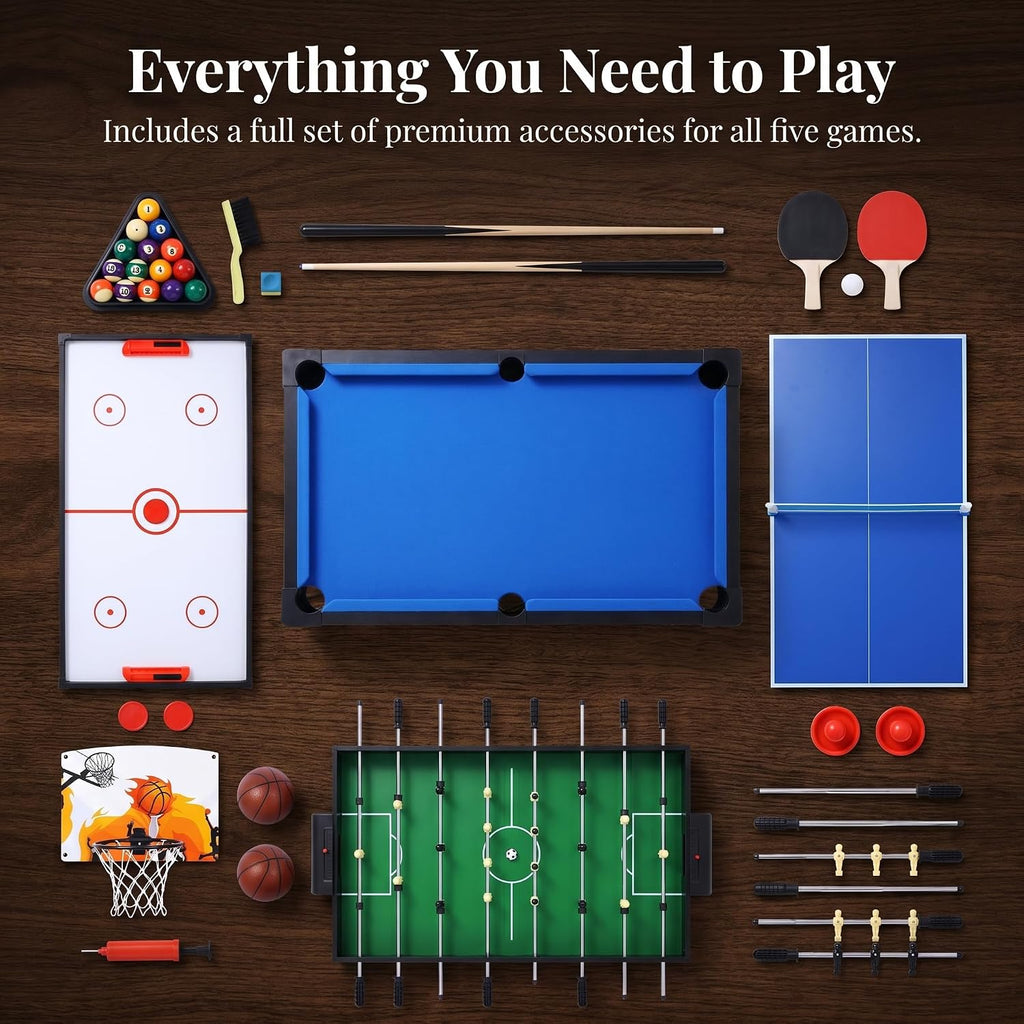 5-in-1 Multi-Game Table - Billiards, Push Hockey, Foosball, Ping Pong, and Basketball, Game Table Combo for Home Game