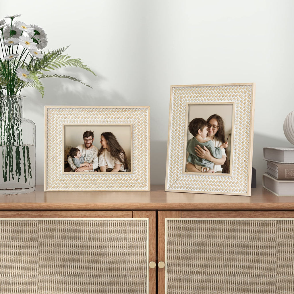 Boho 5x7 Picture Frame Rattan Photo Frame Set of 2