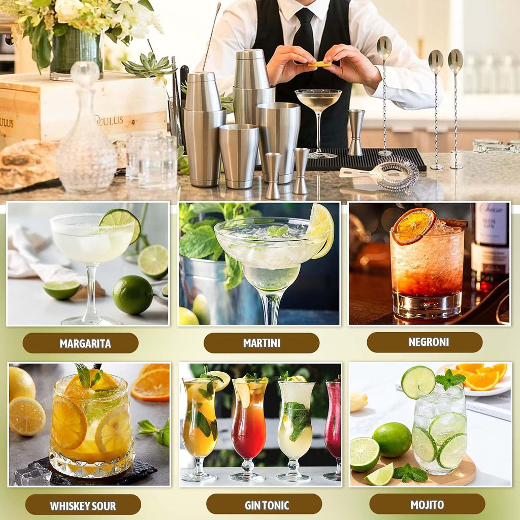 Cocktail Shaker Set,Boston Shaker Drink Shaker Bartending Kit - Set of 15