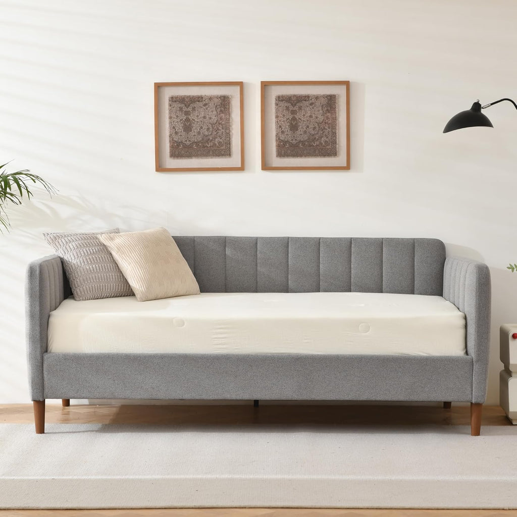 Twin Size Upholstered Daybed with Wood Slat Support,Grey | Daybed Frame , Guest Room/Easy Assemble/No Box Spring