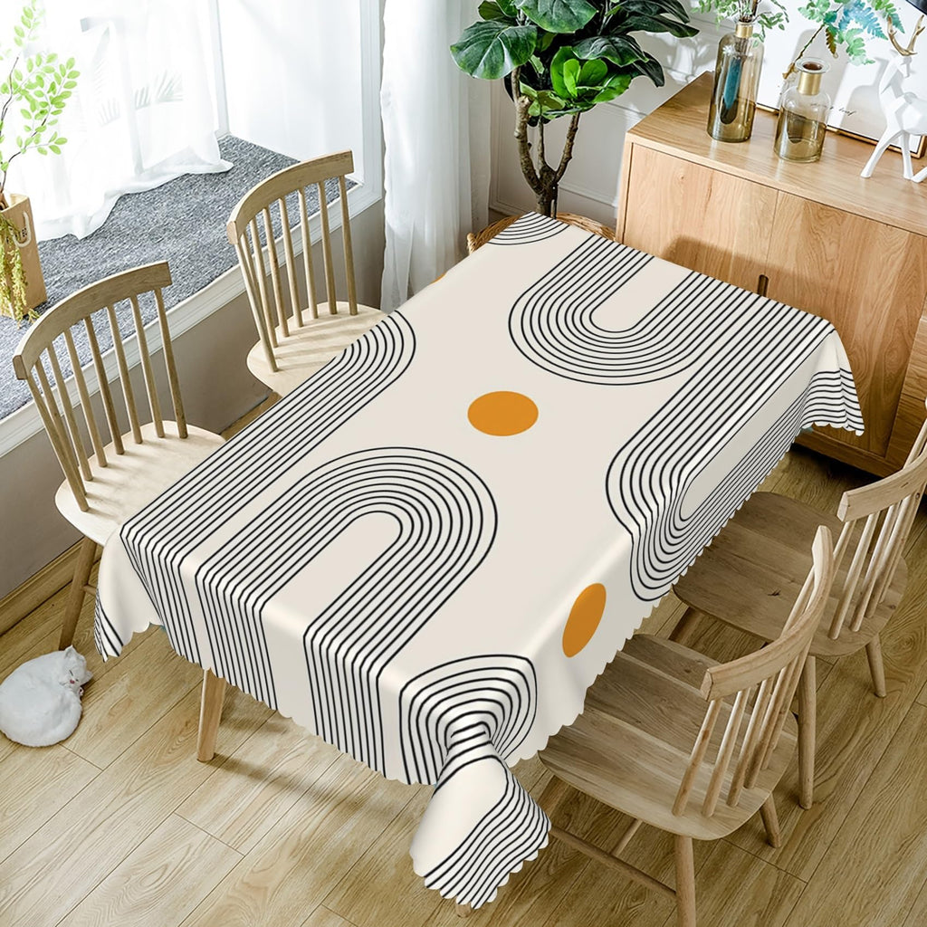 54x70inches Boho Mid Century Tablecloth Minimalist Abstract Arch Simple Sun Modern Art Table Cloth Washable and