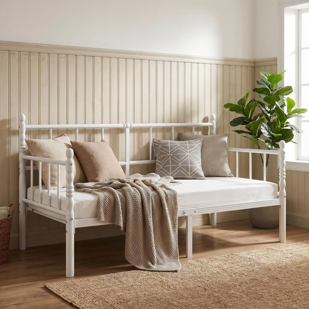 14 Inch Twin Metal Daybed Frame with Minimalist Headboard