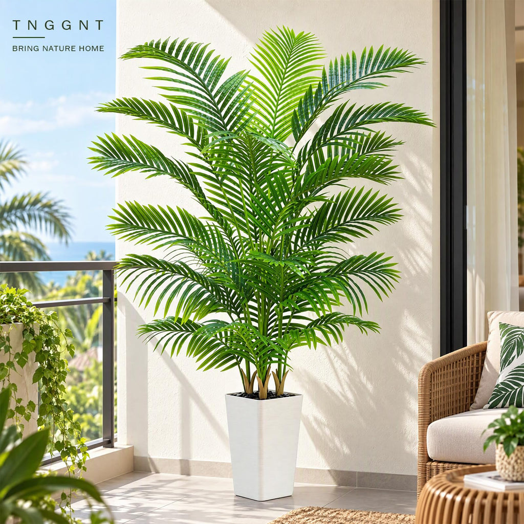 Artificial Palm Tree:6FT Tall Fake Areca Palm Plant (White Planter)