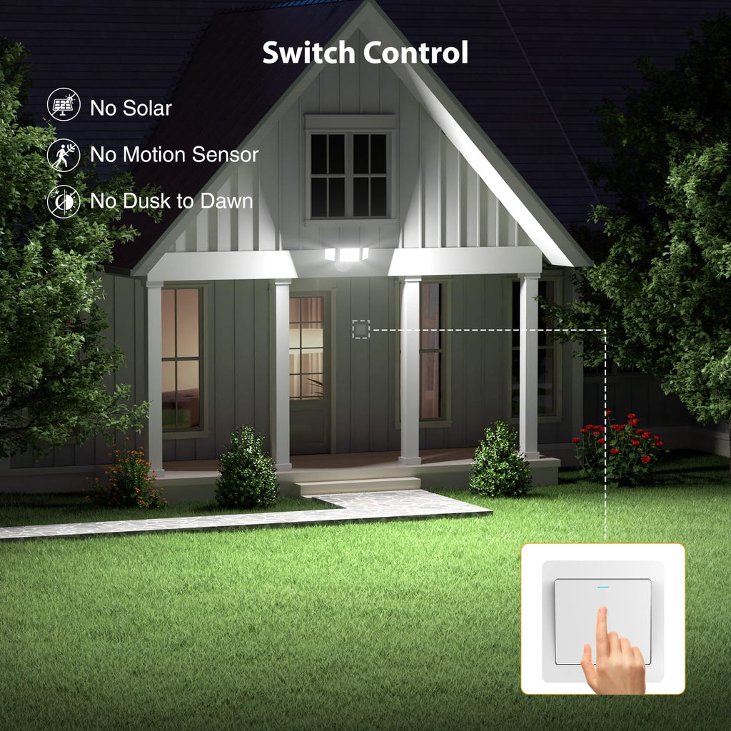Flood Lights Outdoor, Brightness Security LED Flood Lights with 3 Adjustable Heads, Switch Controlled