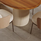 71" Oval Dining Table for 6, Brown Wood Dining Tabletop with White Dual-Pedestal, Mid-Century Modern Dining Room