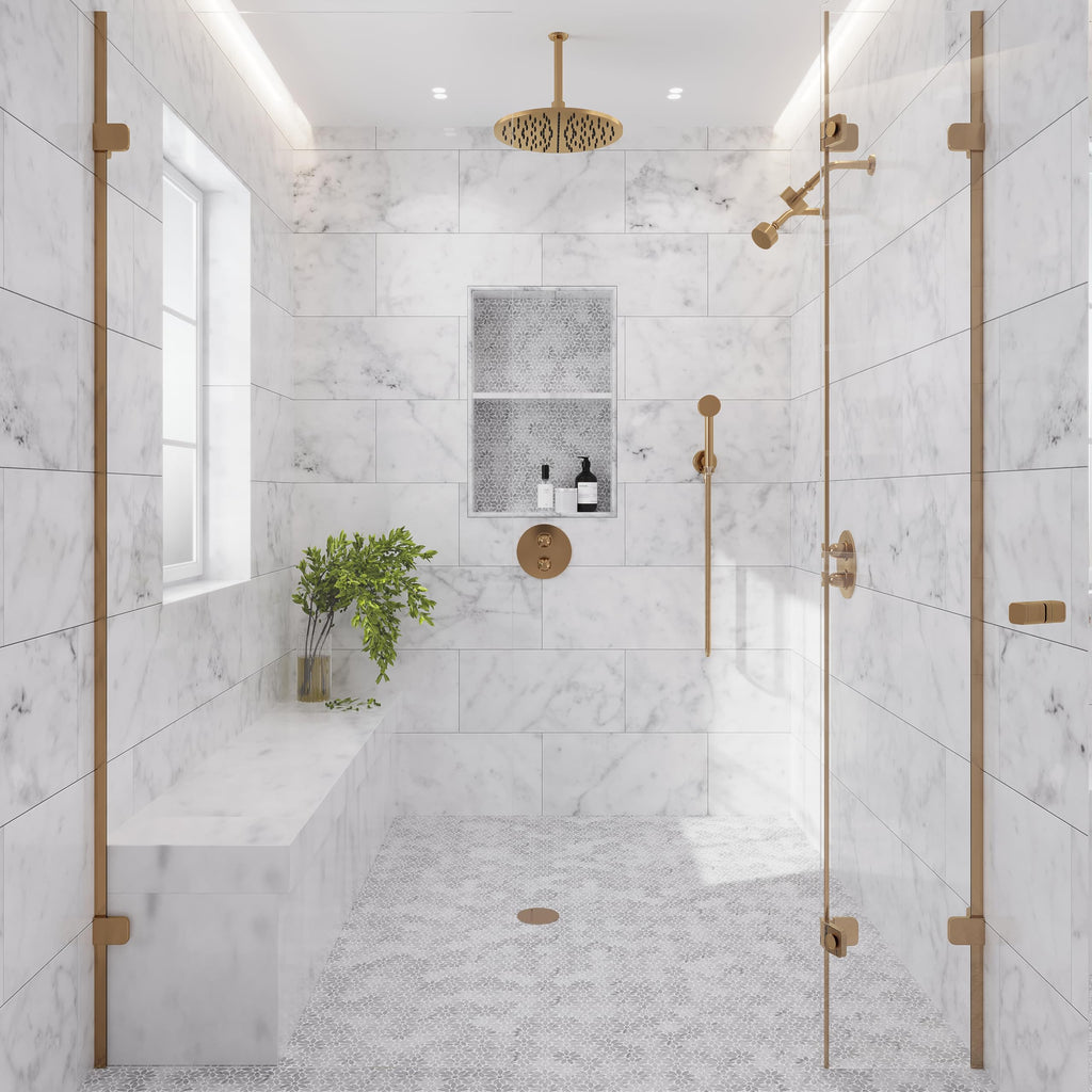 Flower Pattern Marble Mosaic Tile - 4.46 sq ft Box of 5 Sheets - White Gray Bianco Carrara Polished 10.7x12 in Mesh