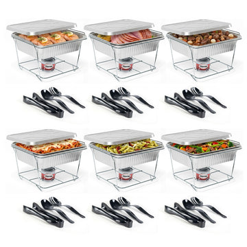 Half Size Disposable Chafing Dish Buffet Set with Fuel, 6 Pack