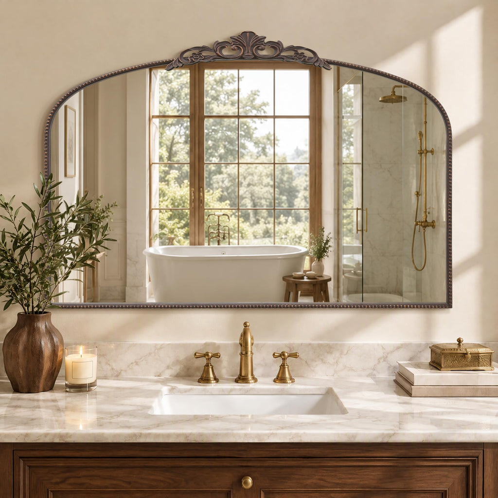 Large Bronze Vintage Mirror: 48"x33" Baroque Antique Wall Mirror