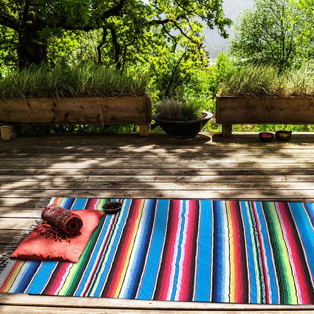 Mexican Serape Blanket Tablecloth 59 x 84 Inch for Mexican Wedding Party Decorations Outdoor Picnics Dining Table