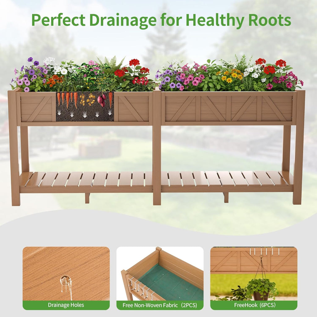 All-Weather Elevated Raised Garden Bed with Legs,72"L x 17"W x 28.7"H | Large Outdoor Planter Box with Storage