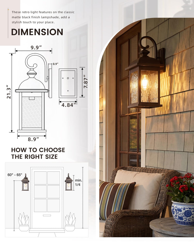 21" Outdoor Wall Light Fixtures, Rust-Proof Waterproof Outdoor Wall Lamp, Ideal for Porch, Patio, Entryway, Garage