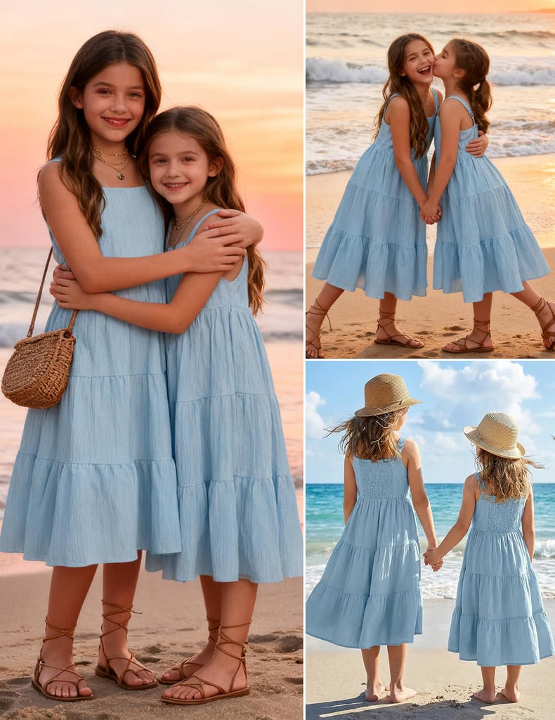Girl's Sundresses Summer Boho Strap Tiered Cami Maxi Dresses