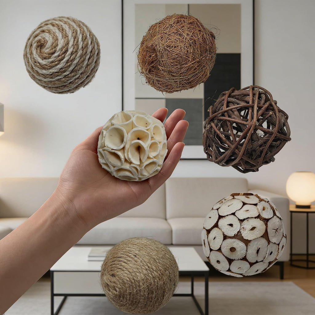 2.5 Inch Decorative Balls & Orbs Bowl Filler Decor, Table Centerpiece & Dough Bowl Vase Decor - Set of 6