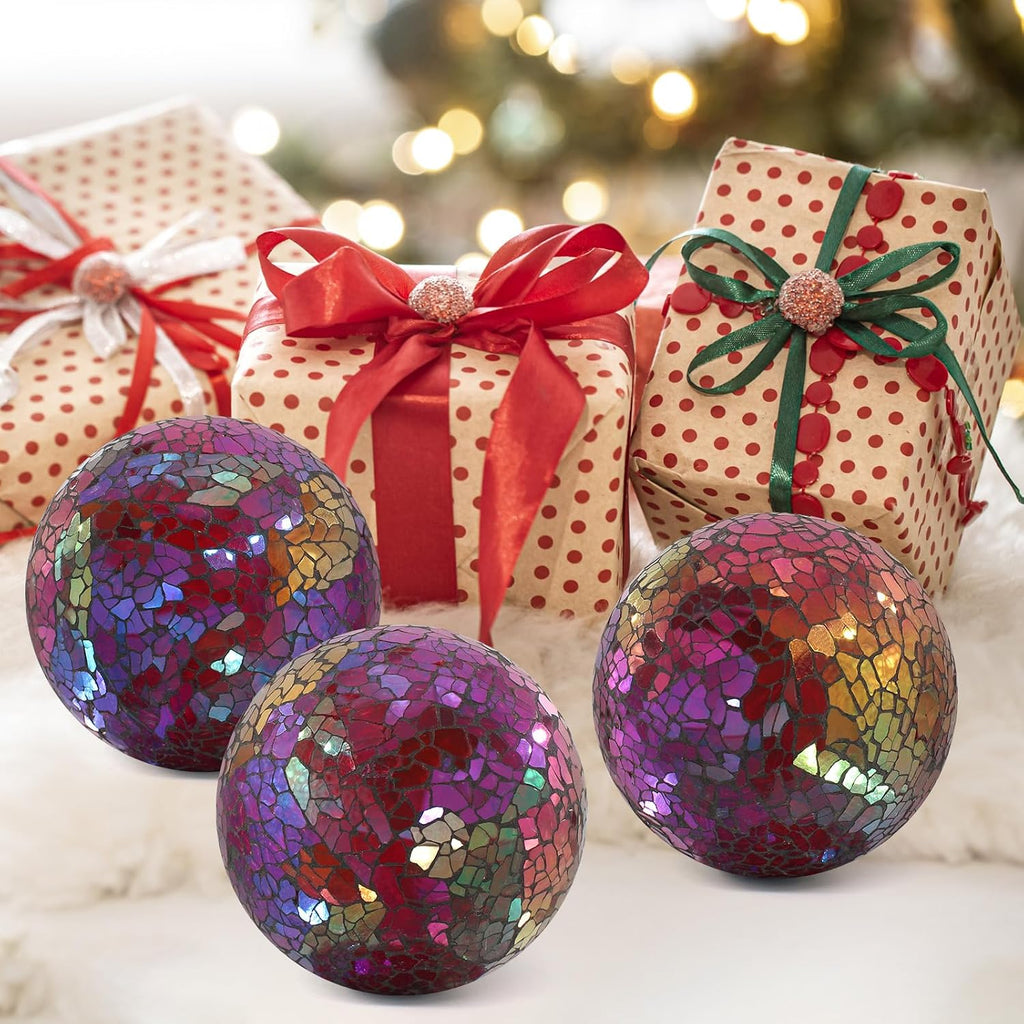 Mosaic Glass Orbs Decorative Balls 8.5cm/3.35inch Sphere Wedding Party Home Decor Table Centerpiece (Colorful - Set of 3
