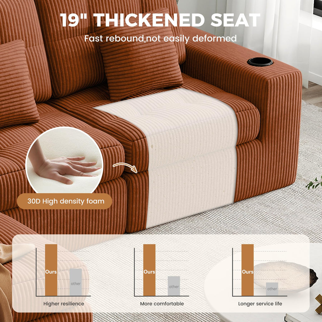 144" U Shaped Cloud Boneless Couch, Modern Modular Sectional Sofa with Layered Cushion, No Assembly Convertible