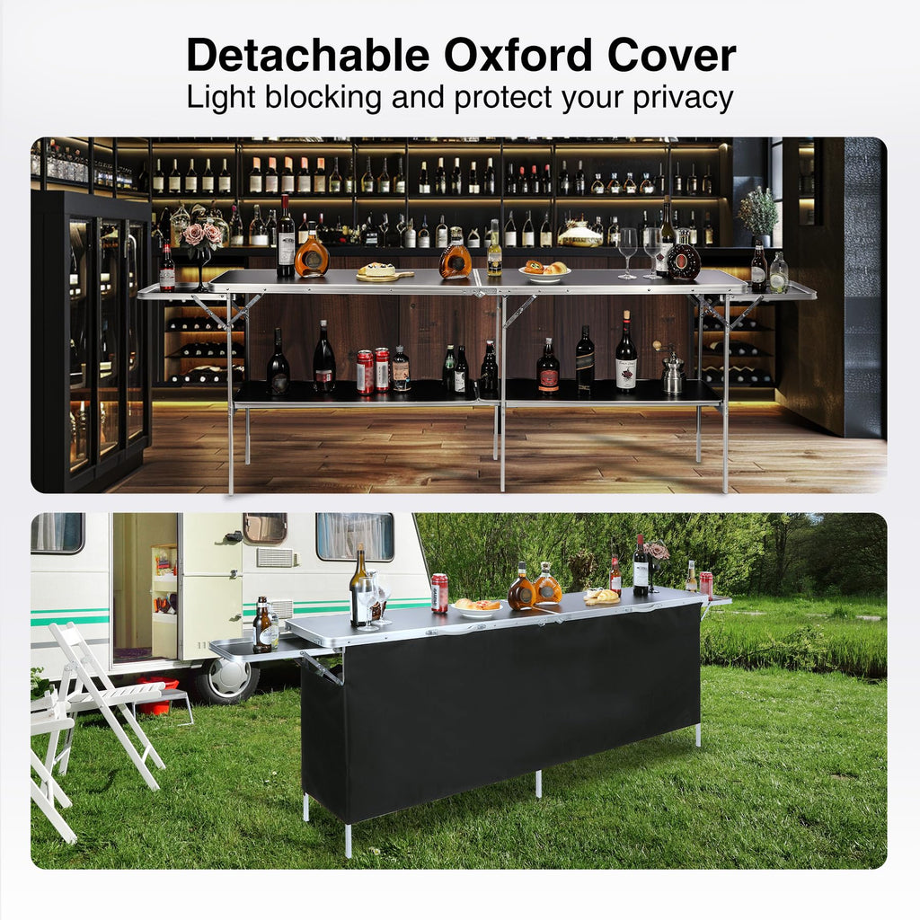 Folding Portable Bar Table with Side Rack, Black 111"x33"x15"