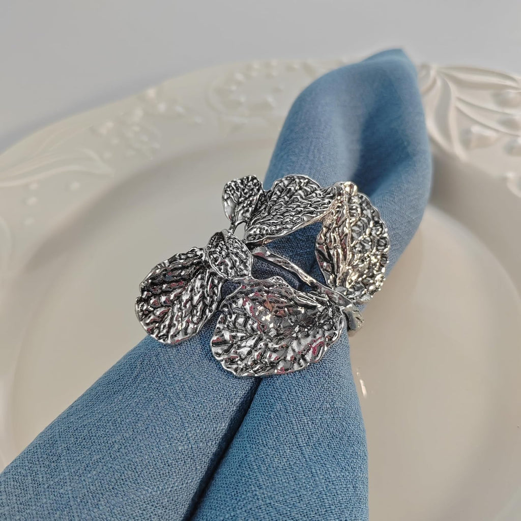Elegant Vintage Silver Herb Napkin Rings - Glossy Leaf Napkin Holders, Metal Table Adornment for Christmas - Set of 12