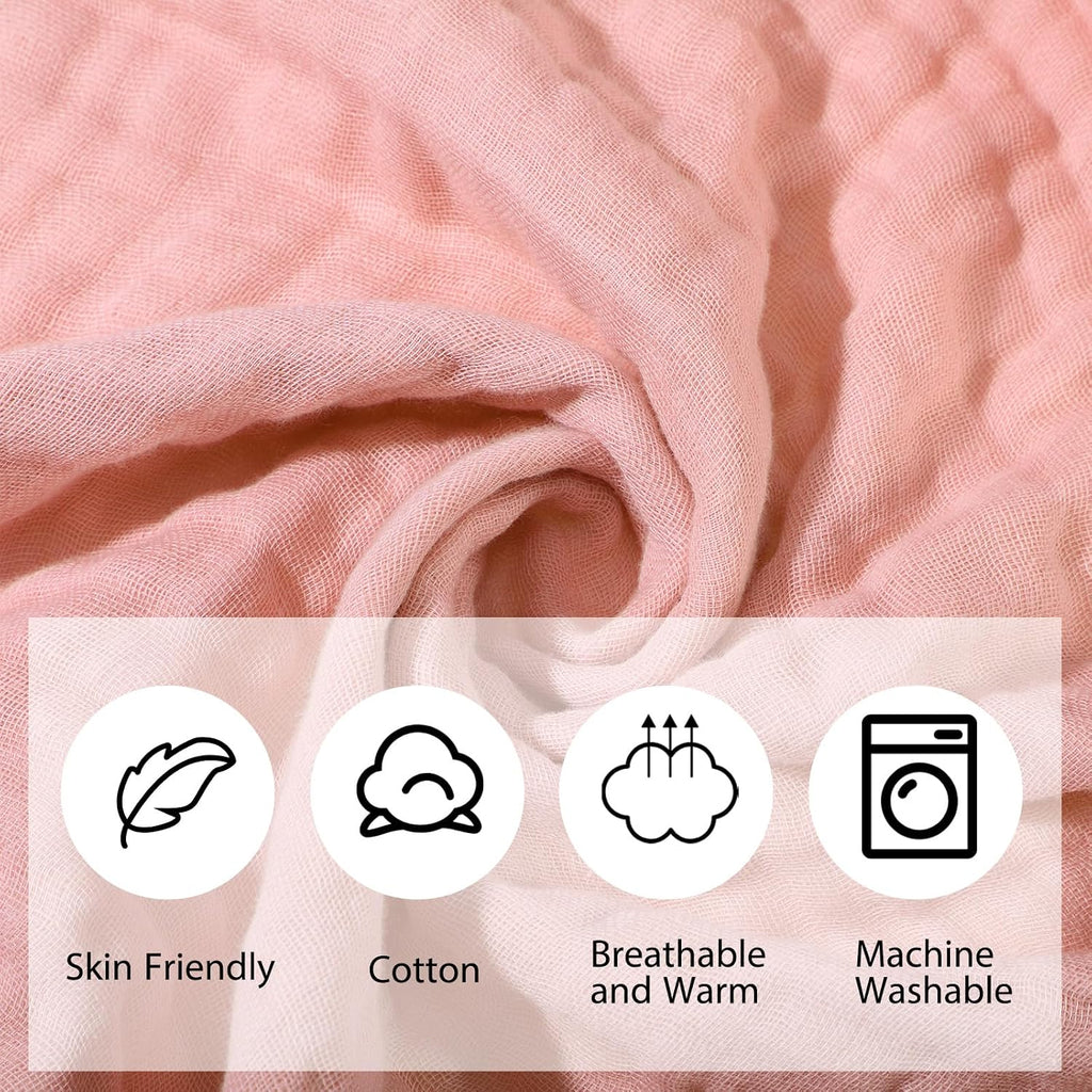 6 Pcs Muslin Hooded Baby Bath Towel and Washcloth Set,Pink, Rose