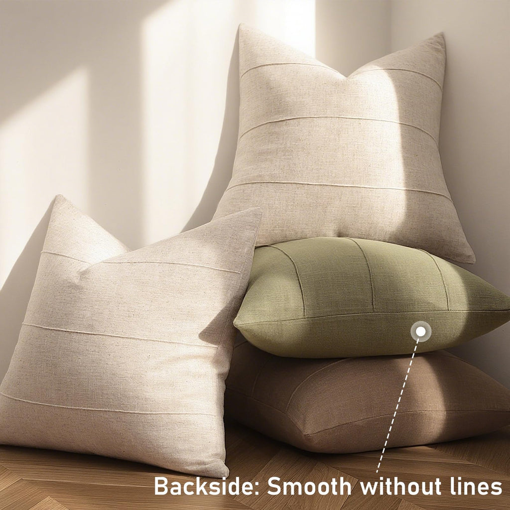 Decorative Linen Throw Pillow Covers 20x20 Set of 2 Solid handcrafted Striped Cushion Covers for Bed Soft Modern