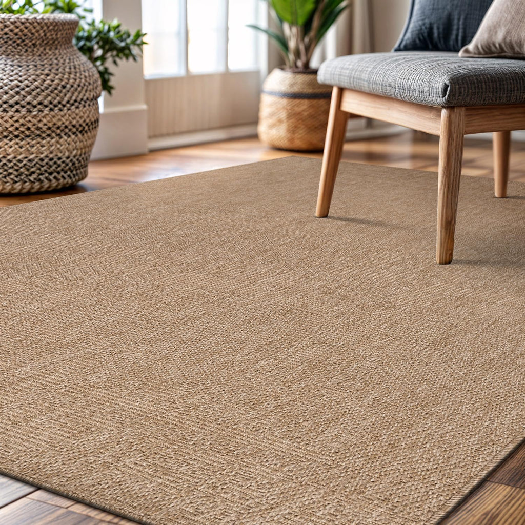 Easy Jute Rug 8x10, Indoor Outdoor Natural Color Fiber Area Rugs Patio and Kitchen Rug, Solid Boho Woven Design