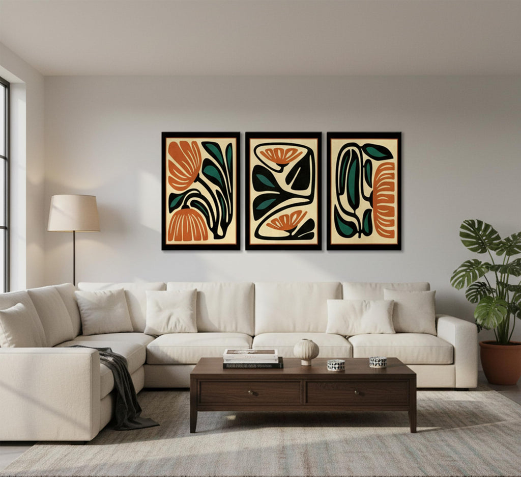 3Pcs Mid Century Floral Wall Art, Abstract Botanical Wall Decor