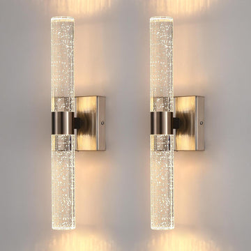 Modern Wall Sconces Set of Two, 3CCT Crystal Bathroom Sconces Wall Light, Brushed Nickel Vanity Light Fixture, Sconce