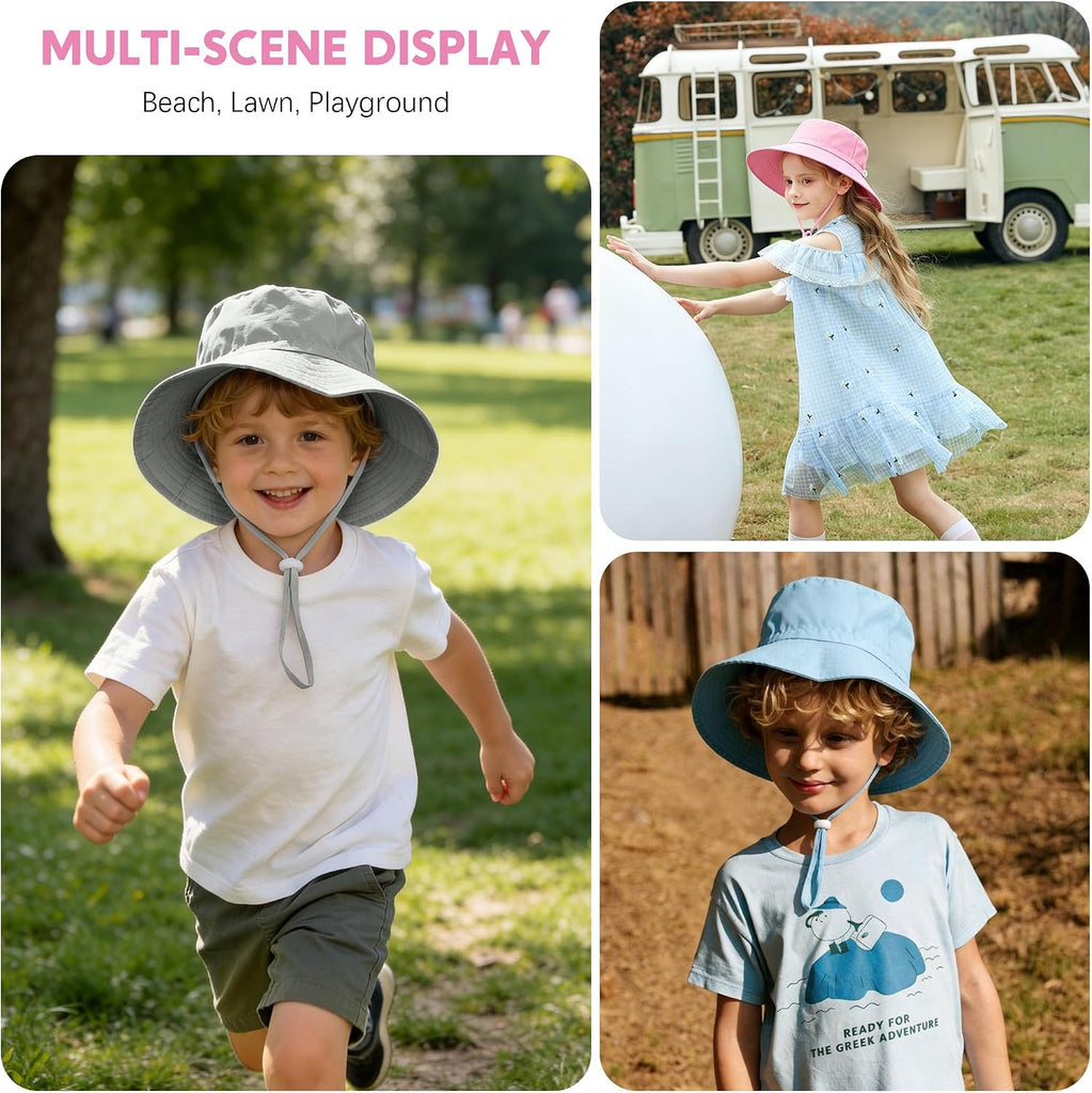 4 Pack Baby Toddler Sun Hat Summer UPF 50+ Sun Protection Bucket Hat Adjustable Wide Brim Beach Hats for Girls Boys