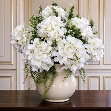 Pre-Arranged White Artificial with Greenery, UV Resistant