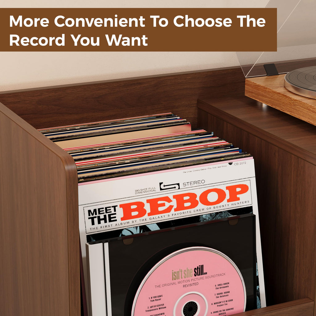 48" Mid-Century Modern Record Player Stand with Door, Walnut