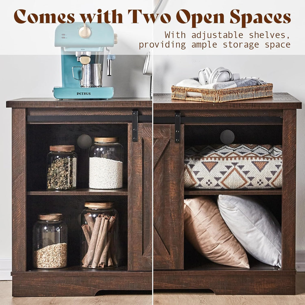 66" TV Stand for 65 Inch TV, Farmhouse Entertainment Center with Storage Cabinets and Adjustable Shelf & Feet, Modern
