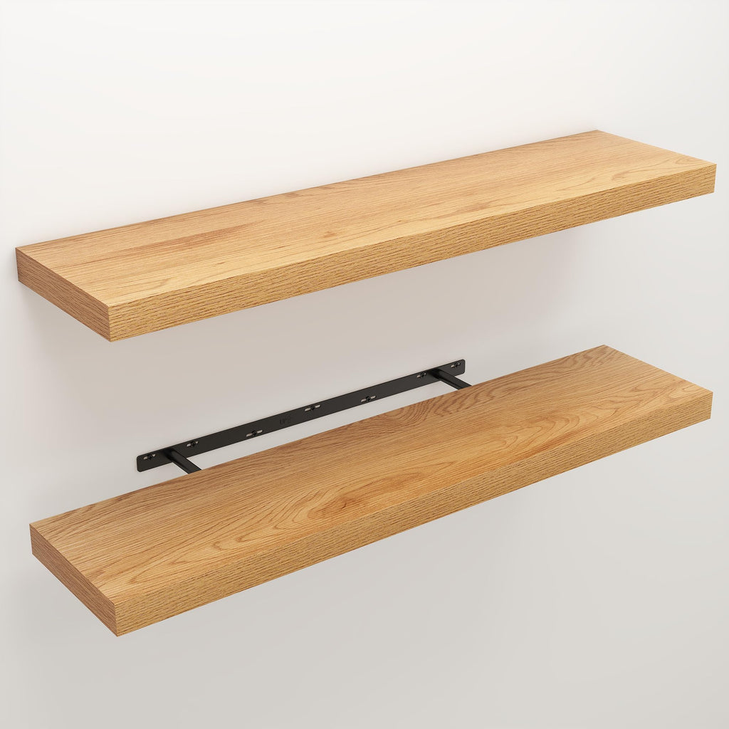 40" Natural Oak Color Floating Shelves Wood Wall Shelf, Set of 2