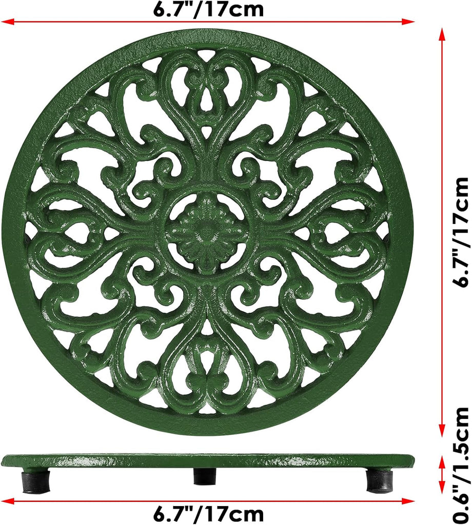 Cast Iron Trivet 6.7 Inch Iron Trivet for Hot Dish Pot Pan Plate Teapot,Heat Resistant Cast Iron Trivets with Rubber