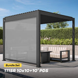 111S Round 10'x10' Metal Louvered Pergola with 10FT Shade Screen for Outdoor,Deck,Lawn,Garden,Backyard and