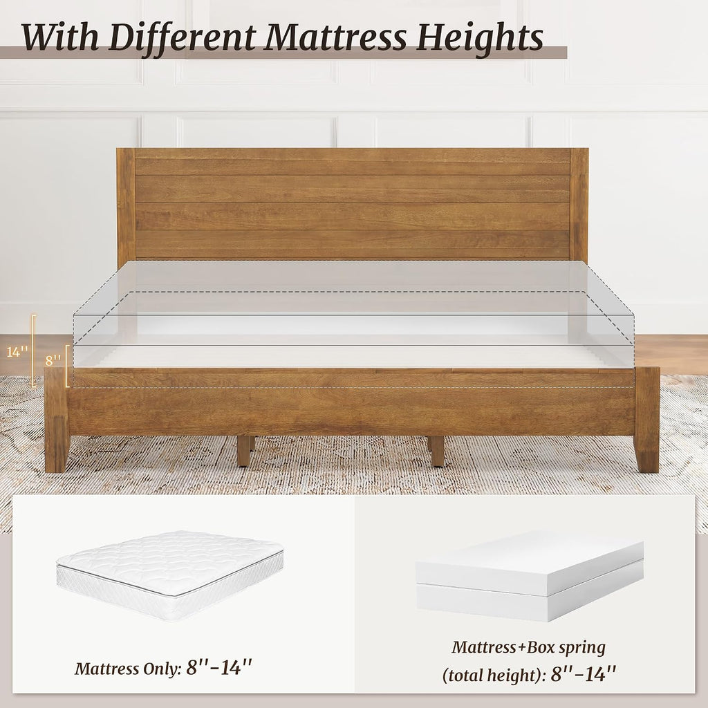 King Bed Frame and Headboard, 100% Solid Acacia Wood Platform, 800lb Heavy Duty Support with 10 Reinforced Legs