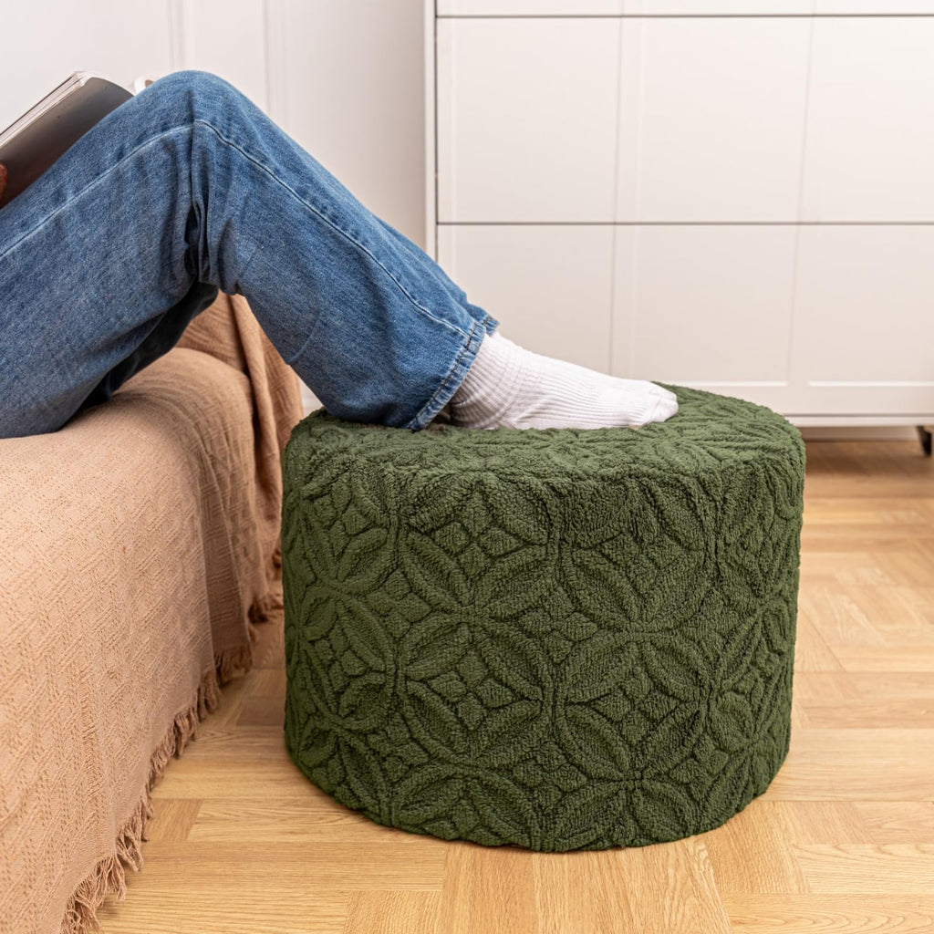 Functional Ottoman Pouf - Ergonomic Ottoman Foot Rest for Couch (Olive Green, 20x20x14 Inches, Round)