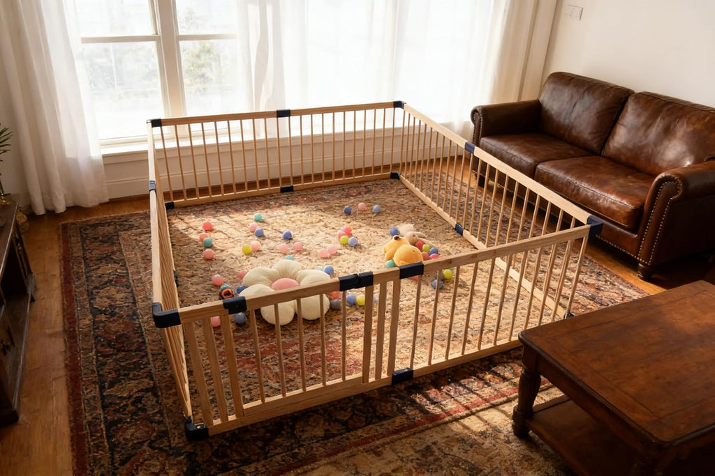 Baby Playpen,Wooden Playpen, Large Kids Play Fence,Play Center Yard,Indoor & Outdoor Safety Play Area,Kids Safety